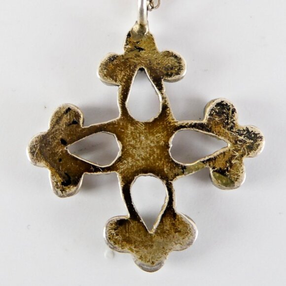 1" Auth ZUNI Cross Pendant Necklace Sterling Silver PETIT POINT Real TURQUOISE - Picture 6 of 8